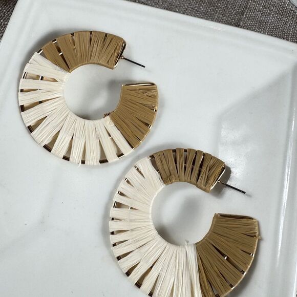 Free People Gold and Cream Hoop Earrings - Picture 7 of 9